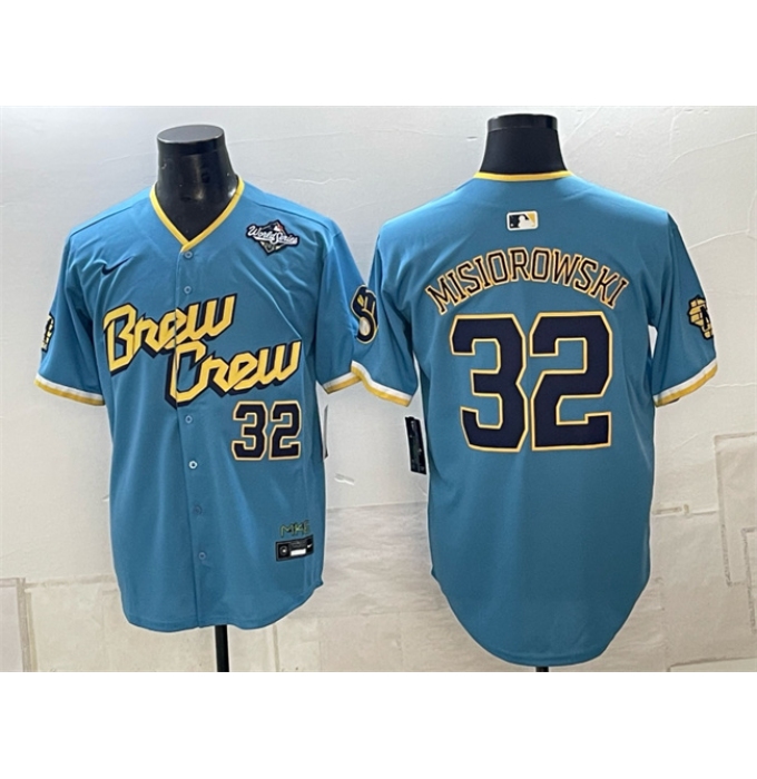 Men's Milwaukee Brewers #32 Jacob Misiorowski Powder Blue 2026 World Series City Connect Limited Stitched Baseball Jersey