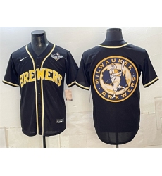 Mens Milwaukee Brewers Team Big Logo 2026 World Series Fashion Replica Black Out Stitched Baseball Jersey