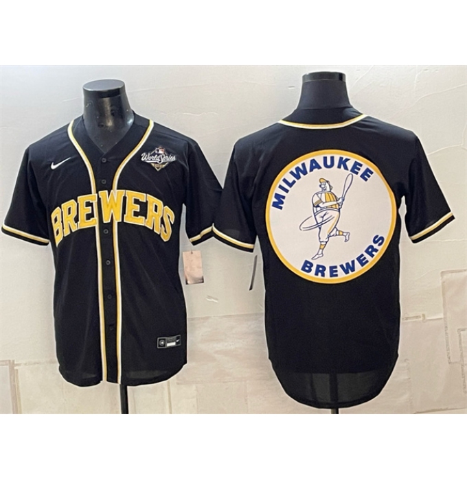 Men's Milwaukee Brewers Team Big Logo 2026 World Series Fashion Replica Black Out Stitched Baseball Jersey