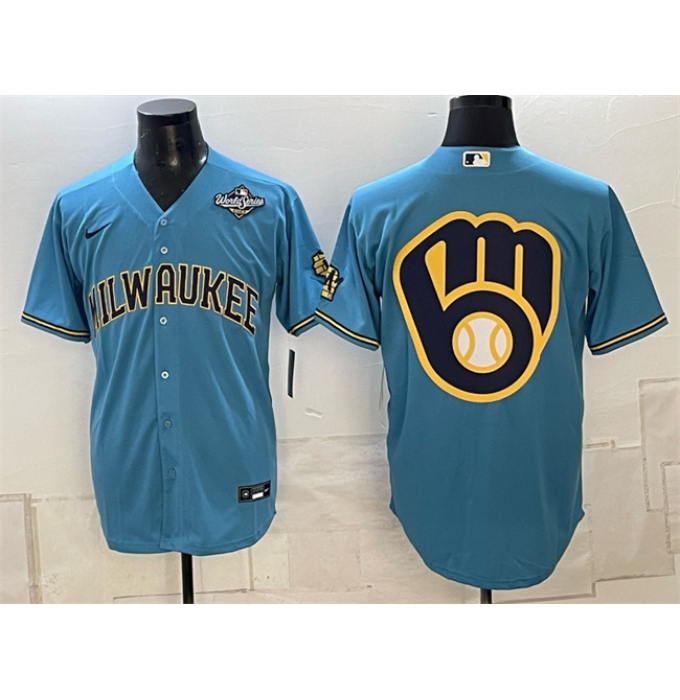 Men's Milwaukee Brewers Team Big Logo Blue 2026 World Series Stitched Baseball Jersey