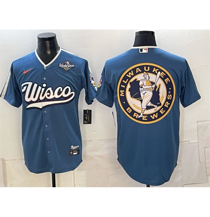 Men's Milwaukee Brewers Team Big Logo Mineral Blue 2026 World Series City Connect Stadium Stitched Baseball Jersey