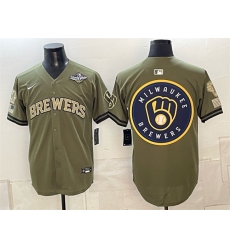 Men's Milwaukee Brewers Team Big Logo Olive 2026 World Series Stitched Baseball Jersey