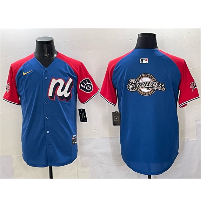 Men's National League Milwaukee Brewers Team Big Logo Blue Red Alternate 2025 All-Star Edition Limited Stitched Baseball Jersey