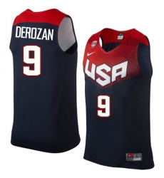 Men's Nike Team USA #9 DeMar DeRozan Authentic Navy Blue 2014 Dream Team Basketball Jersey