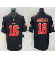 Men's San Francisco 49ers #16 Joe Montana Black Red Fashion Vapor Limited Stitched Jersey