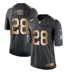 Men's Nike San Francisco 49ers #28 Carlos Hyde Limited Black/Gold Salute to Service NFL Jersey
