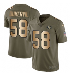 Men's Nike San Francisco 49ers #58 Elvis Dumervil Limited Olive/Gold 2017 Salute to Service NFL Jersey