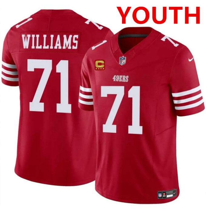 Youth san francisco 49ers #71 trent williams red 2025 f.u.s.e. with 4-star c vapor untouchable limited stitched football jersey