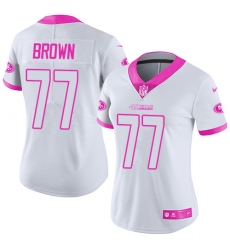 Women's Nike San Francisco 49ers #77 Trent Brown Limited White/Pink Rush Fashion NFL Jersey