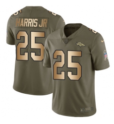 Men's Nike Denver Broncos #25 Chris Harris Jr Limited Olive/Gold 2017 Salute to Service NFL Jersey