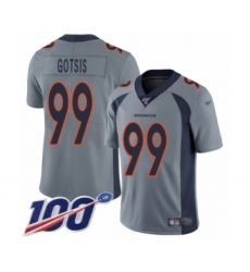 Men's Denver Broncos #99 Adam Gotsis Limited Silver Inverted Legend 100th Season Football Jersey