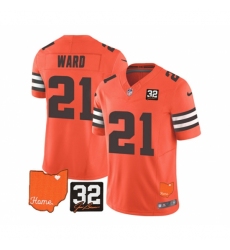 Men's Cleveland Browns #21 Denzel Ward Orange F U S E With Jim Brown Memorial Vapor Untouchable Limited Stitched Jersey