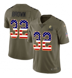 Men's Nike Cleveland Browns #32 Jim Brown Limited Olive/USA Flag 2017 Salute to Service NFL Jersey