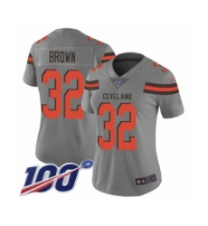 Women's Cleveland Browns #32 Jim Brown Limited Gray Inverted Legend 100th Season Football Jersey