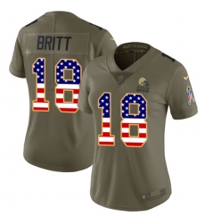 Women's Nike Cleveland Browns #18 Kenny Britt Limited Olive/USA Flag 2017 Salute to Service NFL Jersey