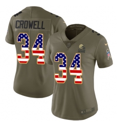 Women's Nike Cleveland Browns #34 Isaiah Crowell Limited Olive/USA Flag 2017 Salute to Service NFL Jersey