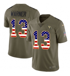 Youth Nike Arizona Cardinals #13 Kurt Warner Limited Olive/USA Flag 2017 Salute to Service NFL Jersey