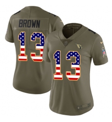 Women's Nike Arizona Cardinals #13 Jaron Brown Limited Olive/USA Flag 2017 Salute to Service NFL Jersey