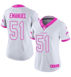 Women's Nike Los Angeles Chargers #51 Kyle Emanuel Limited White/Pink Rush Fashion NFL Jersey
