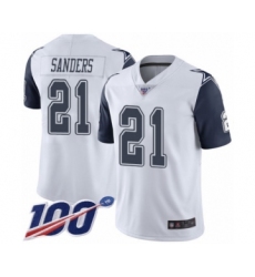 Men's Dallas Cowboys #21 Deion Sanders Limited White Rush Vapor Untouchable 100th Season Football Jersey
