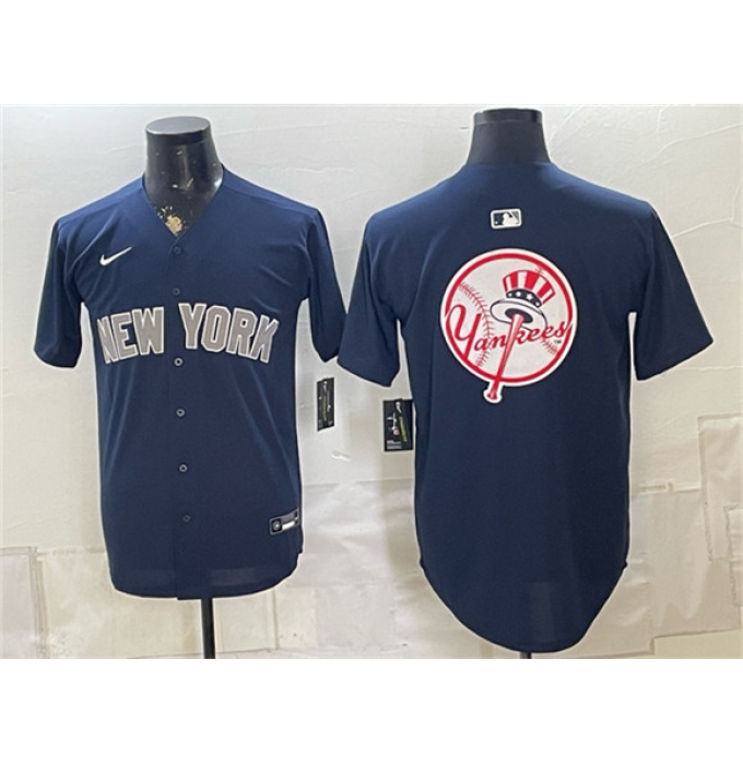 Men's New York Yankees Team Big Logo Navy Limited Stitched Baseball Jersey
