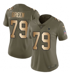 Women's Nike Dallas Cowboys #79 Chaz Green Limited Olive/Gold 2017 Salute to Service NFL Jersey