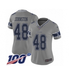 Women's Dallas Cowboys #48 Daryl Johnston Limited Gray Inverted Legend 100th Season Football Jersey