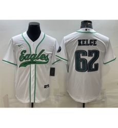 Men's Philadelphia Eagles #62 Jason Kelce White With Patch Cool Base Stitched Baseball Jersey