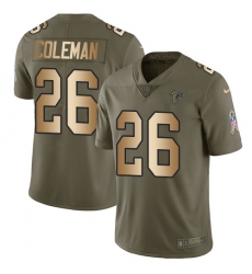 Youth Nike Atlanta Falcons #26 Tevin Coleman Limited Olive/Gold 2017 Salute to Service NFL Jersey