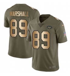 Men's Nike New York Jets #89 Jalin Marshall Limited Olive/Gold 2017 Salute to Service NFL Jersey