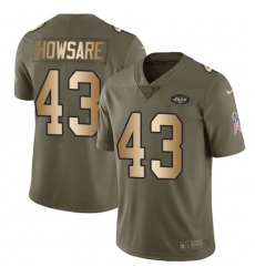 Men's Nike New York Jets #43 Julian Howsare Limited Olive/Gold 2017 Salute to Service NFL Jersey