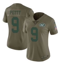 Women's Nike New York Jets #9 Bryce Petty Limited Olive 2017 Salute to Service NFL Jersey