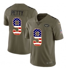 Youth Nike New York Jets #9 Bryce Petty Limited Olive/USA Flag 2017 Salute to Service NFL Jersey