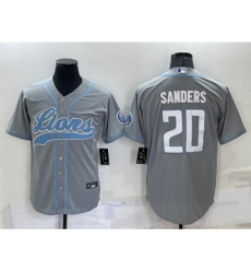 Men's Detroit Lions #20 Barry Sanders Gray Cool Base Stitched Baseball Jersey