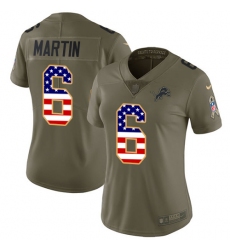 Women's Nike Detroit Lions #6 Sam Martin Limited Olive/USA Flag Salute to Service NFL Jersey