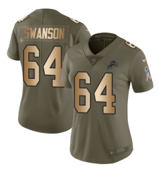 Women's Nike Detroit Lions #64 Travis Swanson Limited Olive/Gold Salute to Service NFL Jersey