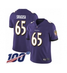 Men's Baltimore Ravens #65 Nico Siragusa Purple Team Color Vapor Untouchable Limited Player 100th Season Football Jersey