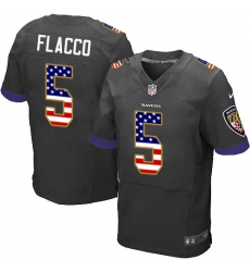 Men's Nike Baltimore Ravens #5 Joe Flacco Elite Black Alternate USA Flag Fashion NFL Jersey