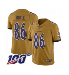 Men's Baltimore Ravens #86 Nick Boyle Limited Gold Inverted Legend 100th Season Football Jersey