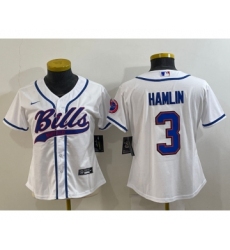 Women's Buffalo Bills #3 Damar Hamlin White With Patch Cool Base Stitched Baseball Jersey