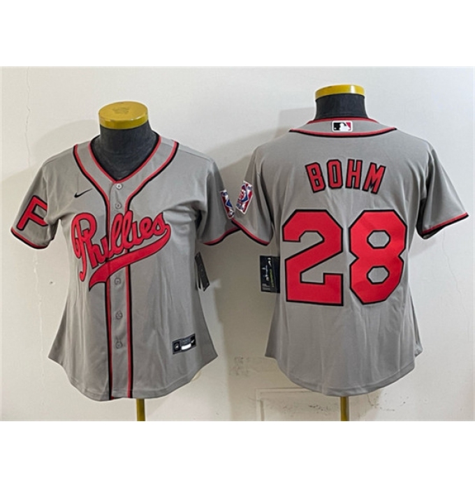 Youth Philadelphia Phillies #28 Alec Bohm Gray 2026 Field of Dreams Stadium Stitched Jersey