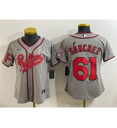 Youth Philadelphia Phillies #61 Cristopher Sánchez Gray 2026 Field of Dreams Stadium Stitched Jersey