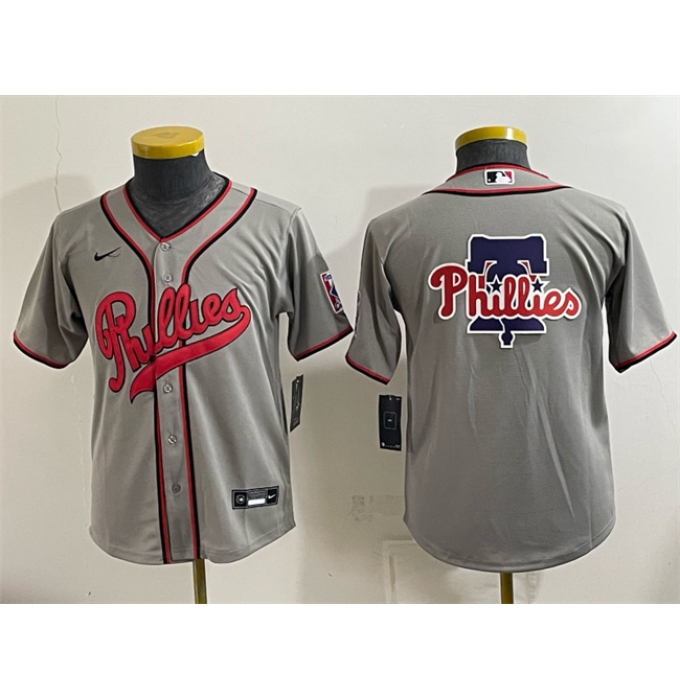 Youth Philadelphia Phillies Team Big Logo Gray 2026 Field of Dreams Stadium Stitched Baseball Jersey