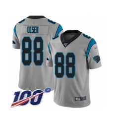 Youth Carolina Panthers #88 Greg Olsen Silver Inverted Legend Limited 100th Season Football Jersey