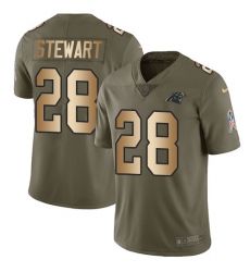 Youth Nike Carolina Panthers #28 Jonathan Stewart Limited Olive/Gold 2017 Salute to Service NFL Jersey