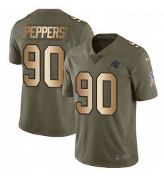 Youth Nike Carolina Panthers #90 Julius Peppers Limited Olive/Gold 2017 Salute to Service NFL Jersey