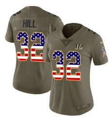 Women's Nike Cincinnati Bengals #32 Jeremy Hill Limited Olive/USA Flag 2017 Salute to Service NFL Jersey