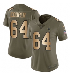 Women's Nike Dallas Cowboys #64 Jonathan Cooper Limited Olive/Gold 2017 Salute to Service NFL Jersey