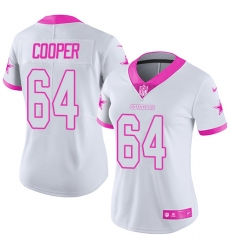 Women's Nike Dallas Cowboys #64 Jonathan Cooper Limited White/Pink Rush Fashion NFL Jersey
