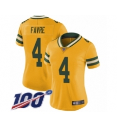 Women's Green Bay Packers #4 Brett Favre Limited Gold Rush Vapor Untouchable 100th Season Football Jersey